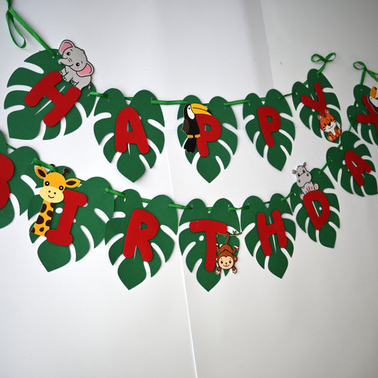 "Jungle Theme Banner - Handcrafted Party Decoration (Optional Name & Age Customization)"