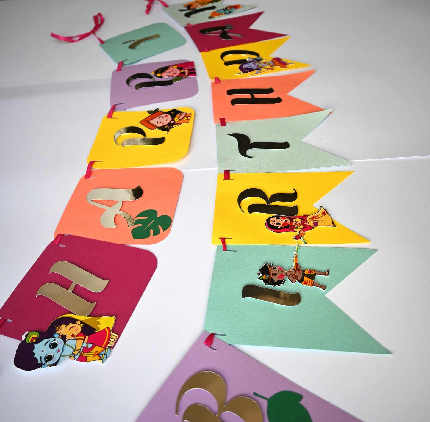 Krishna Theme Banner - Handcrafted Party Decoration (Optional Name & Age Customization)