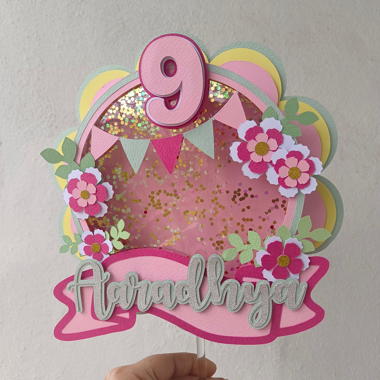 Custom Handcrafted Flower Cake Toppers with Name & Age