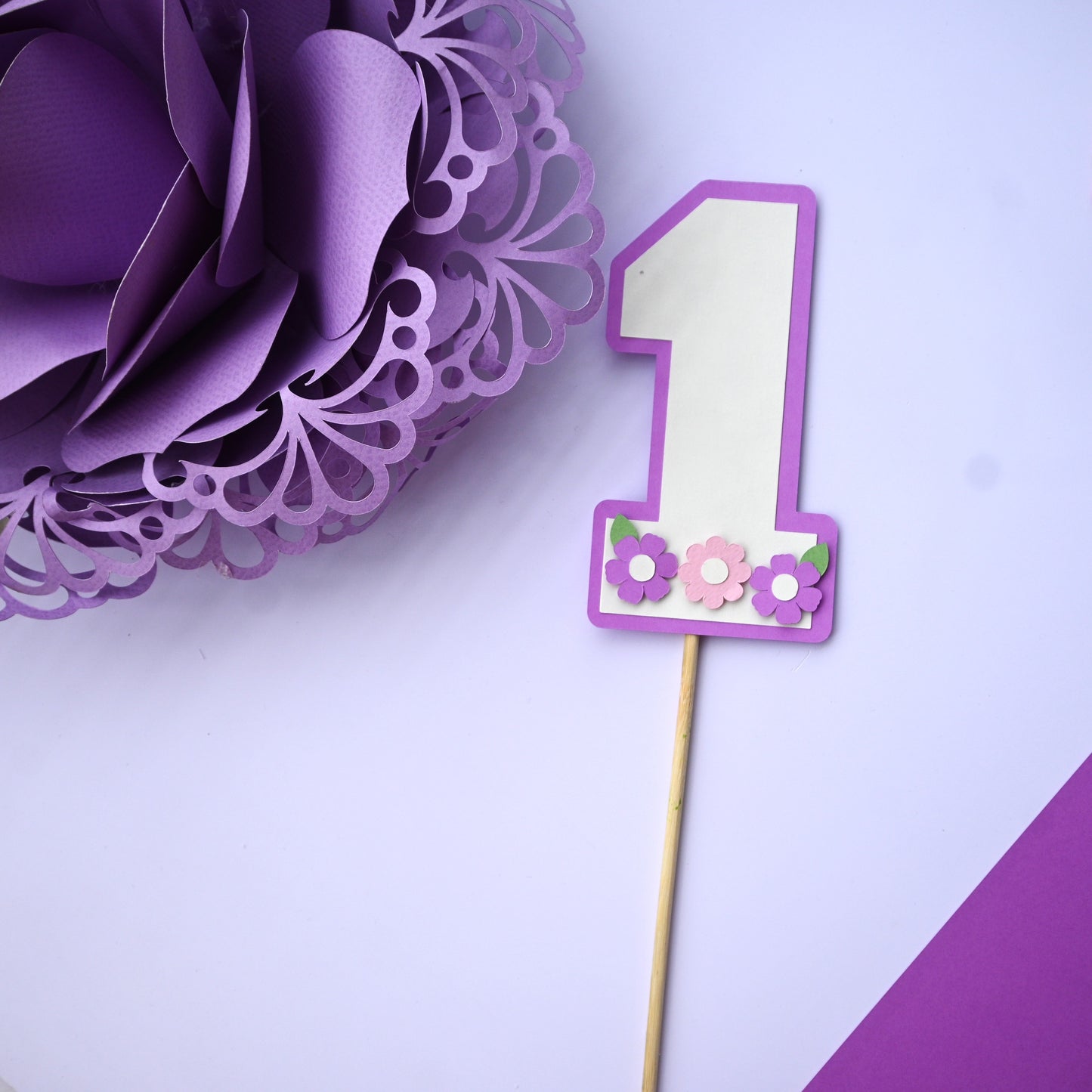 Flower High Chair Banner & Cake Topper Set - Handcrafted Party Decoration