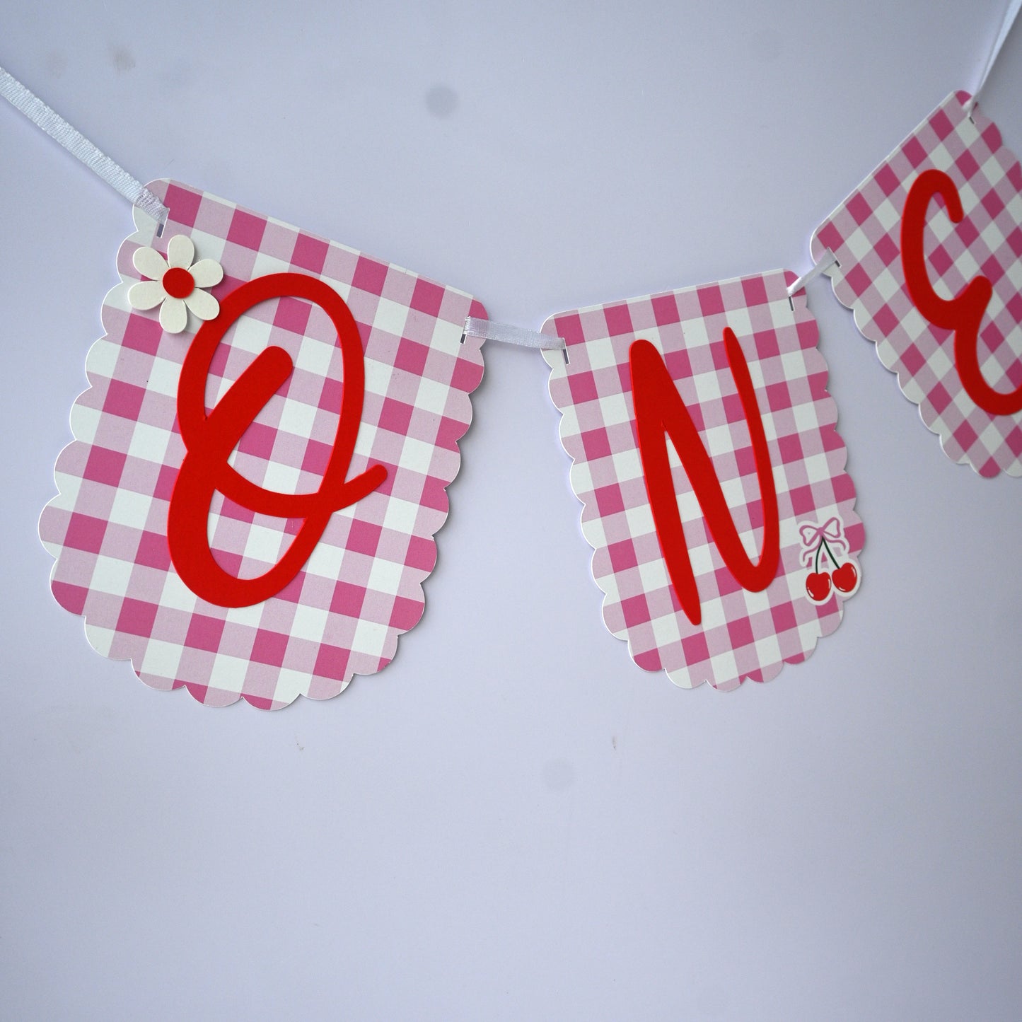Cherry High Chair Banner & Cake Topper Set - Handcrafted Party Decoration