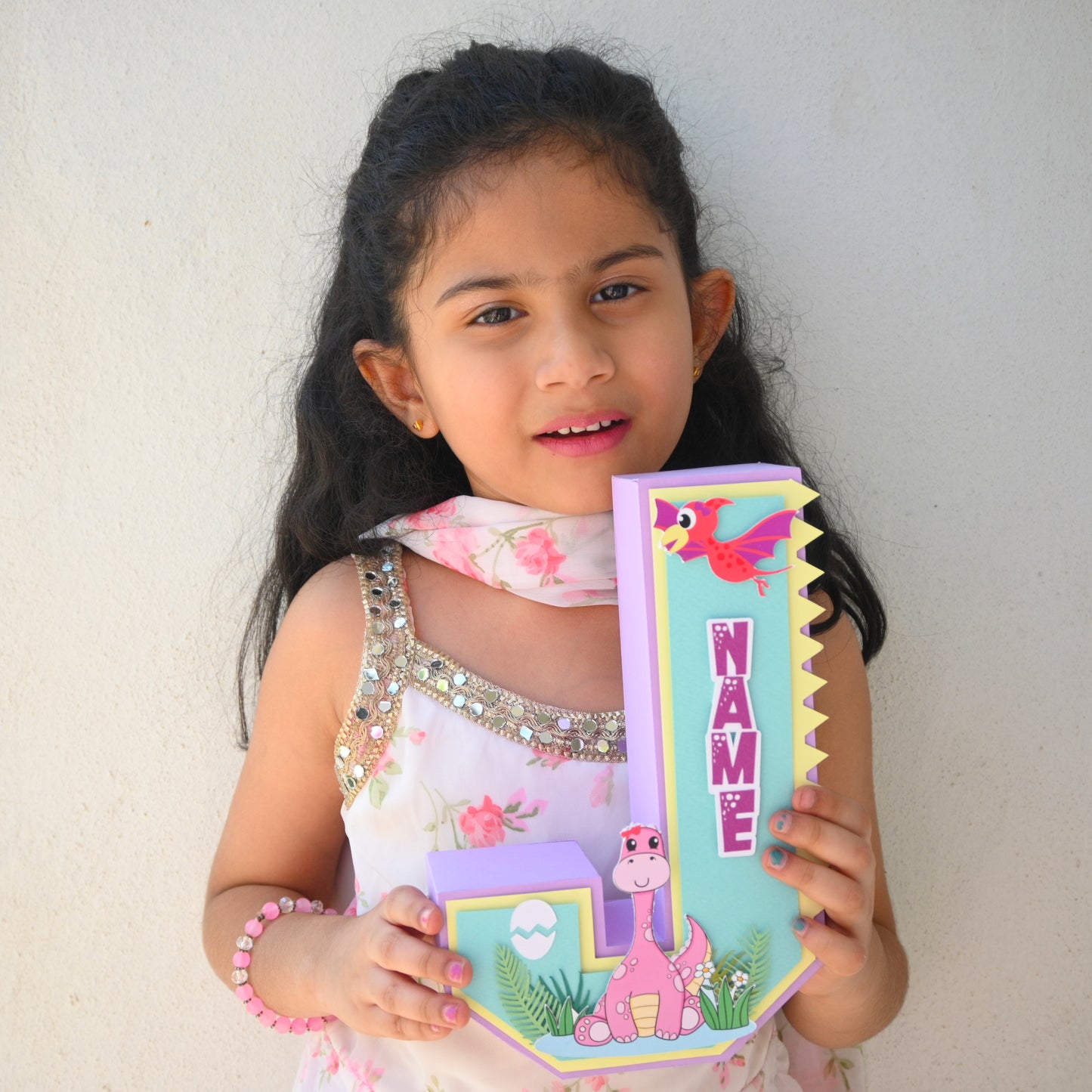 Dino Girl 3D Letter Birthday Decoration - Customizable with Name or Age