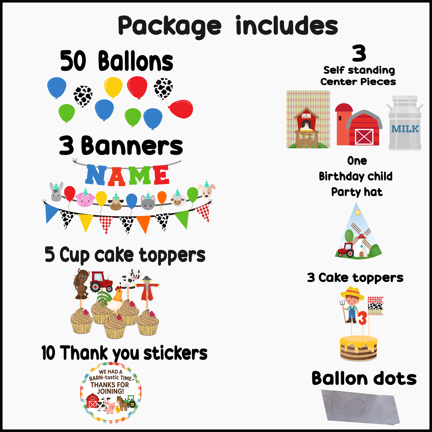 Farm Theme Birthday Party Pack for Boys