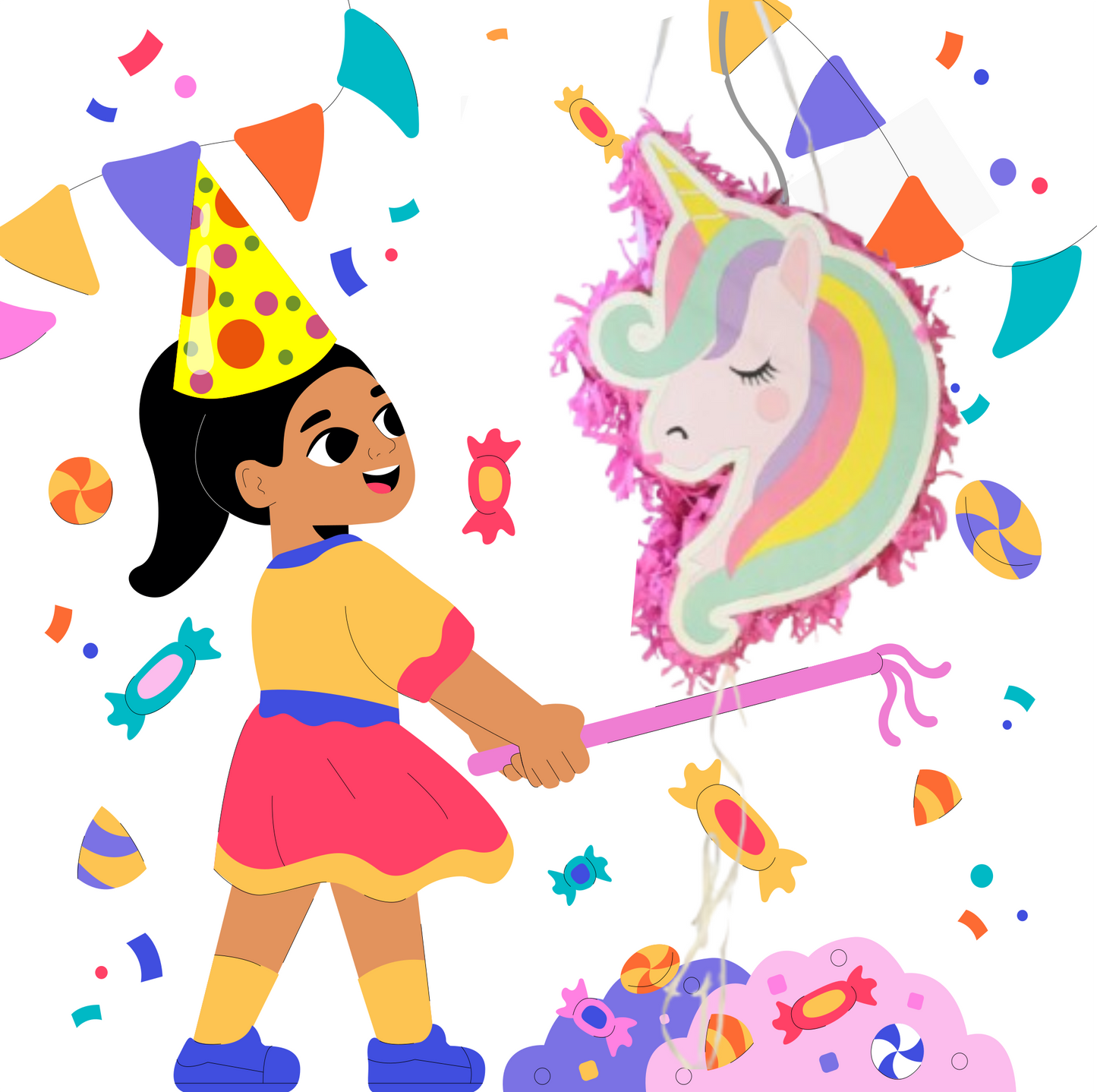 Unicorn Pull-String Piñata - Semi-Handcrafted Party Decoration