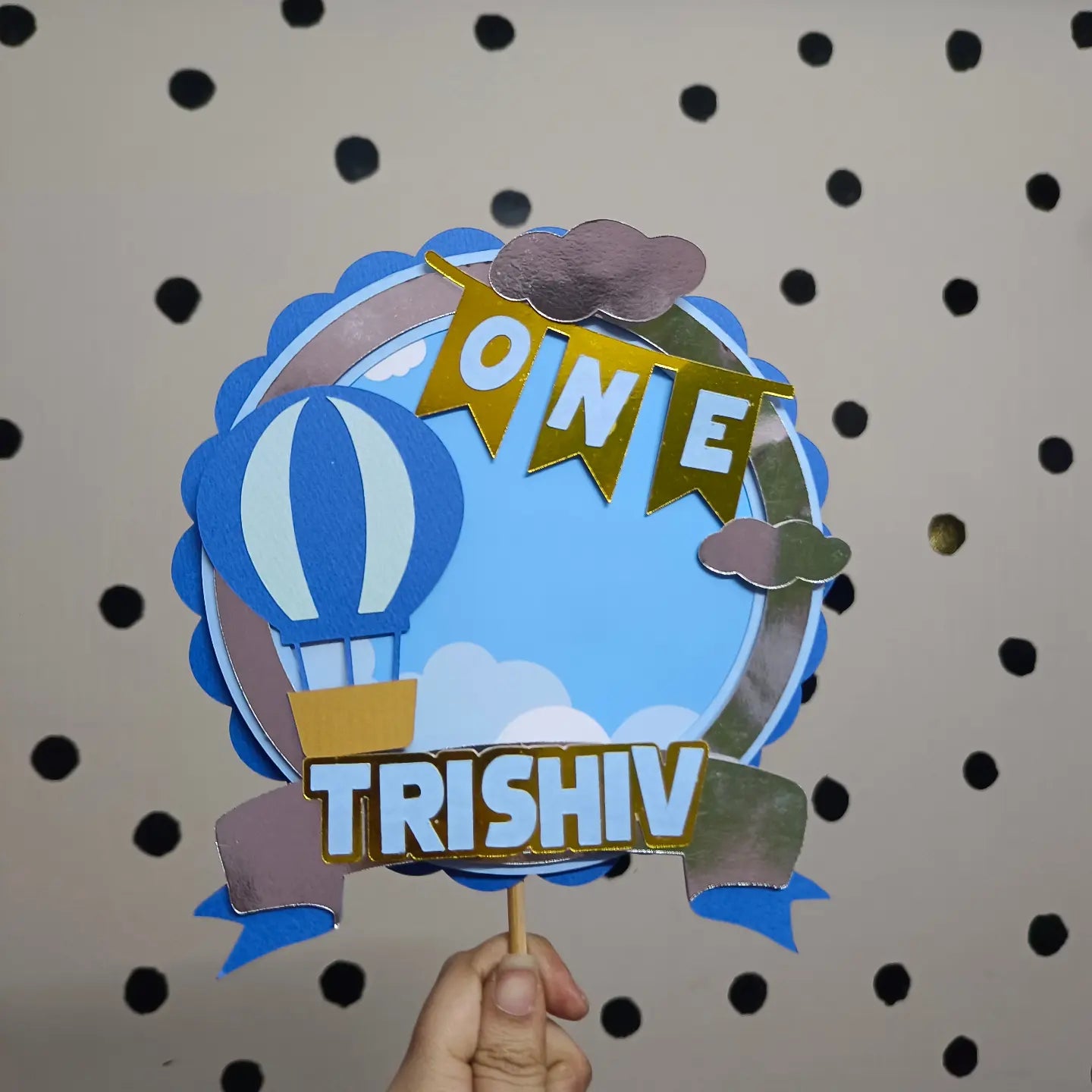 Handcrafted Hot Air Balloon Cake Topper  Custom with Name and Age- Birthday Decoration