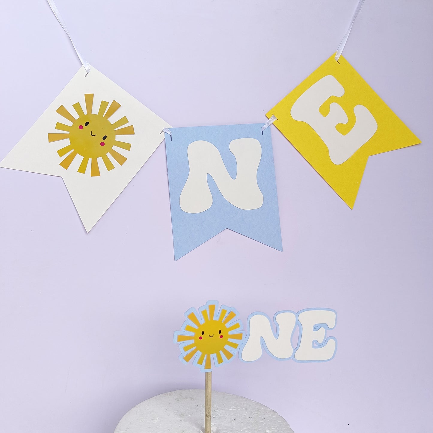 Sunshine High Chair Banner & Cake Topper Set - Handcrafted Party Decoration