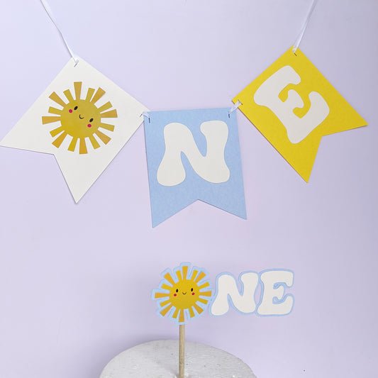 Sunshine High Chair Banner & Cake Topper Set - Handcrafted Party Decoration