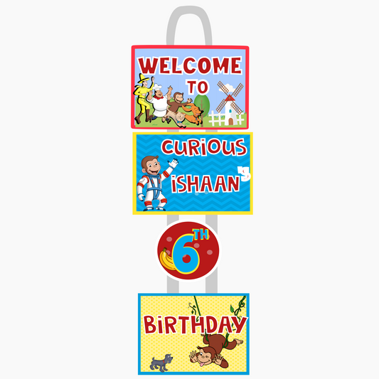 Curious George Welcome Banner - Custom Name & Age - Party Decoration