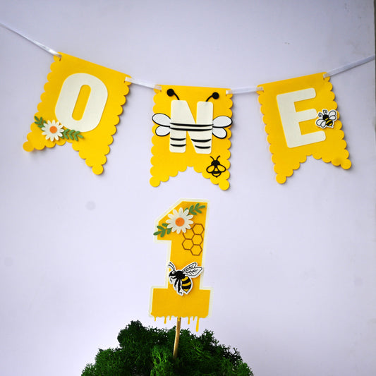 Bee High Chair Banner & Cake Topper Set - Handcrafted Party Decoration