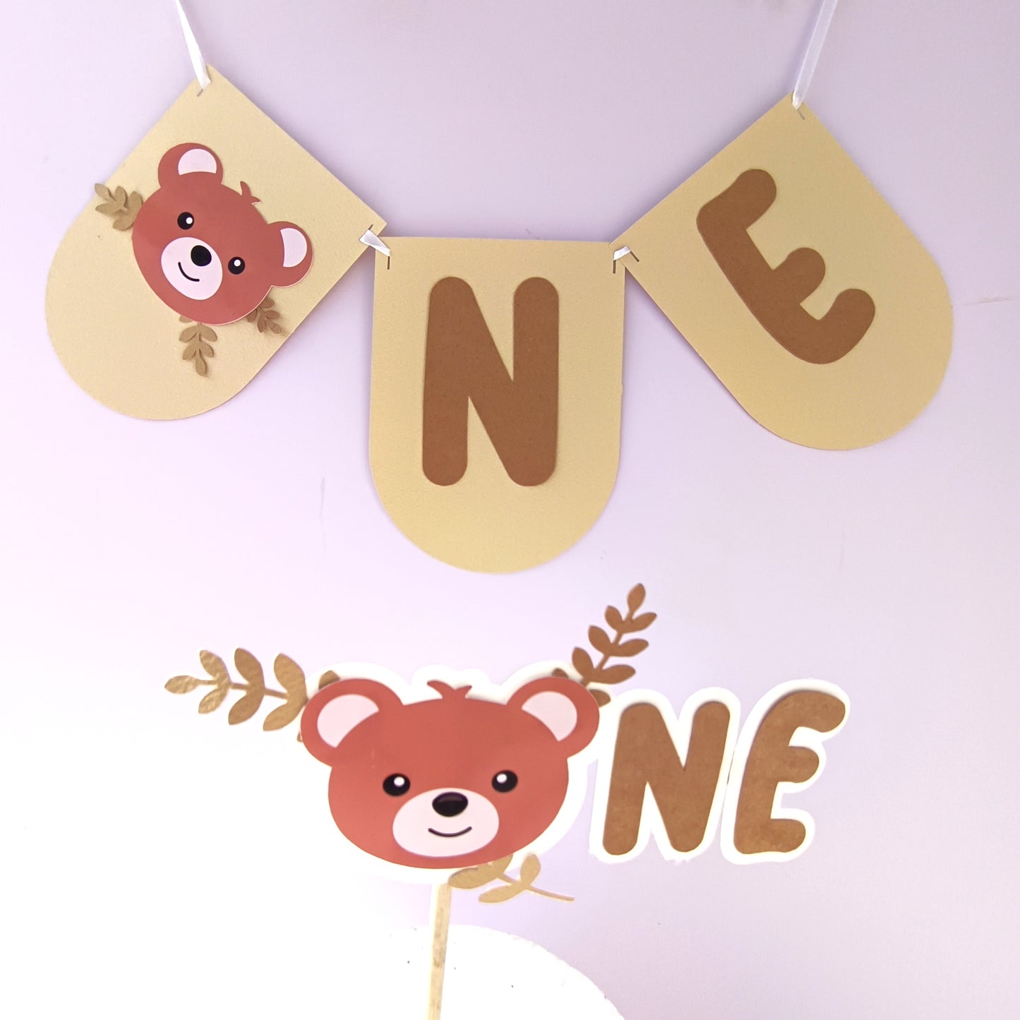 Teddy high chair banner and cake topper: