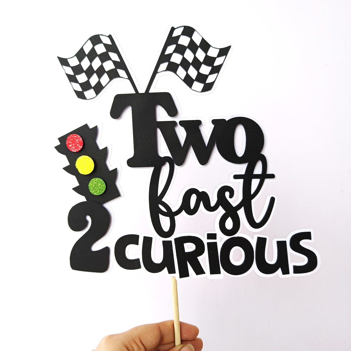 Two Fast 2 Curious Car Cake Topper - Handcrafted Party Decoration