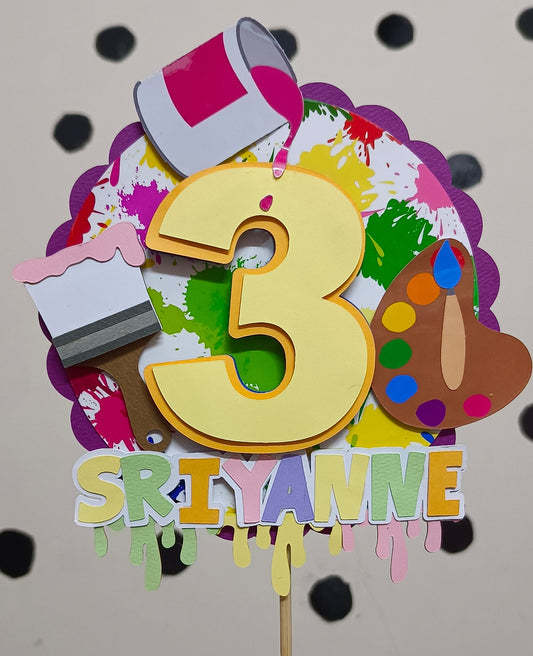 Art Party Cake Topper - Custom Name & Age - Handcrafted Party Decoration
