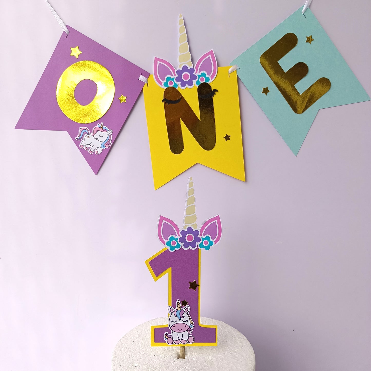 Unicorn High Chair Banner & Cake Topper Set - Handcrafted Party Decoration