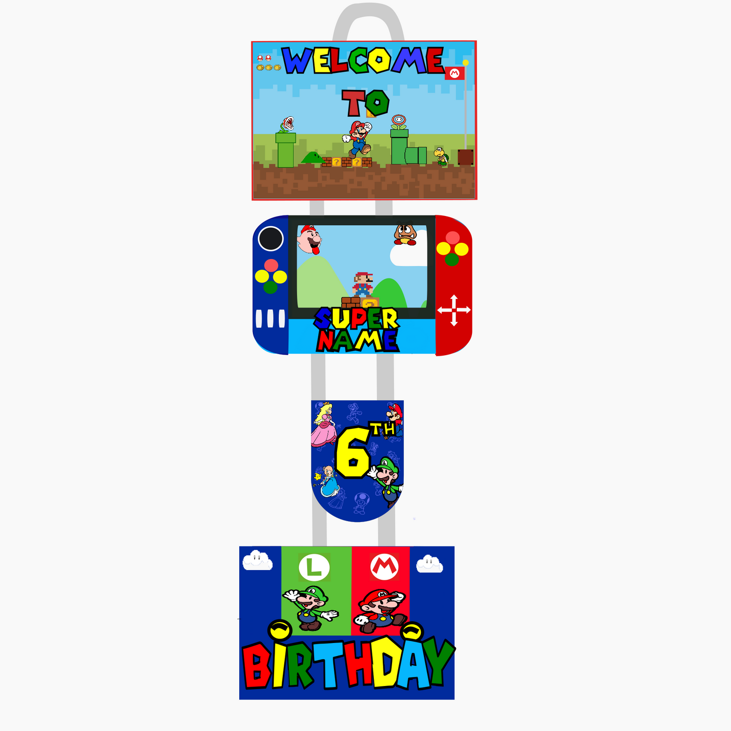 Super Mario Welcome Banner - Custom Name & Age - Party Decoration