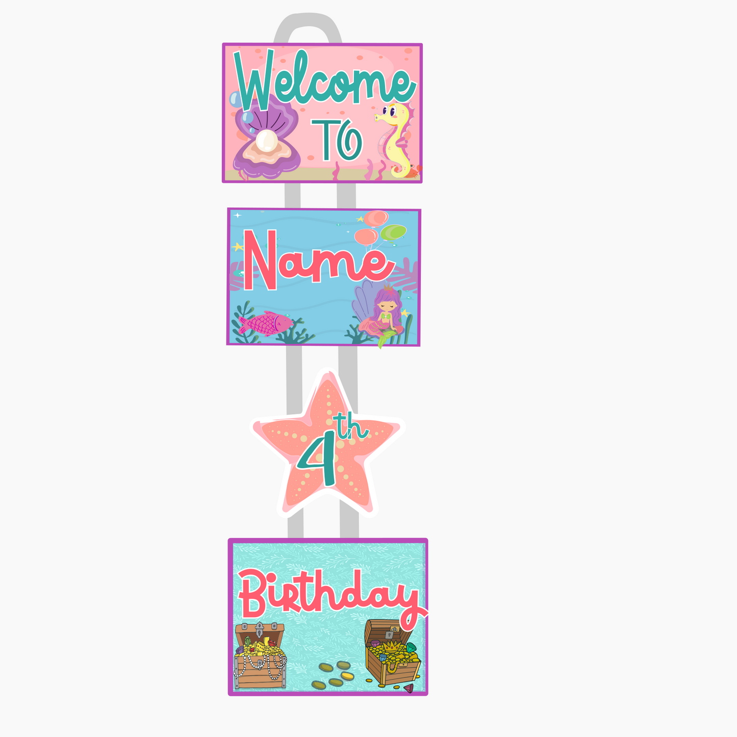 Mermaid Welcome Banner - Custom Name & Age - Party Decoration