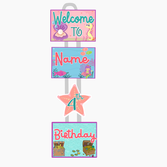 Mermaid Welcome Banner - Custom Name & Age - Party Decoration