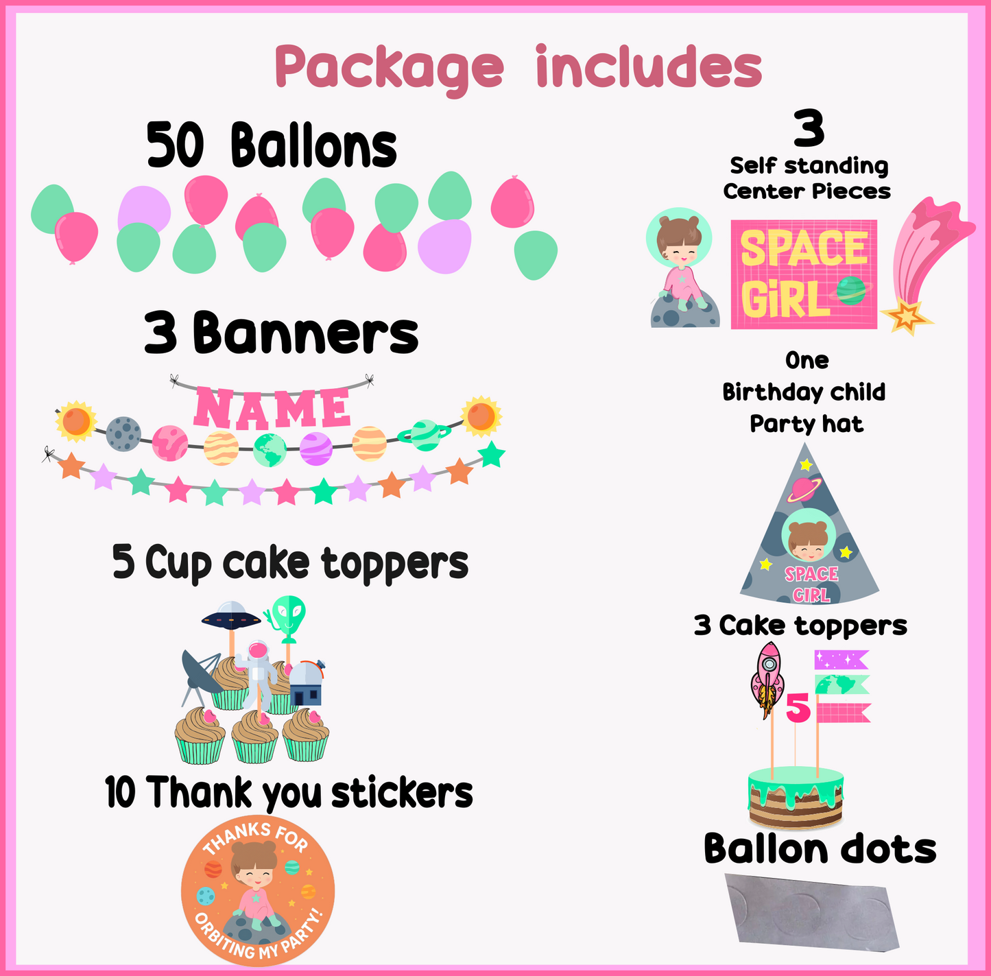 Space Theme Birthday Party Pack for Girls