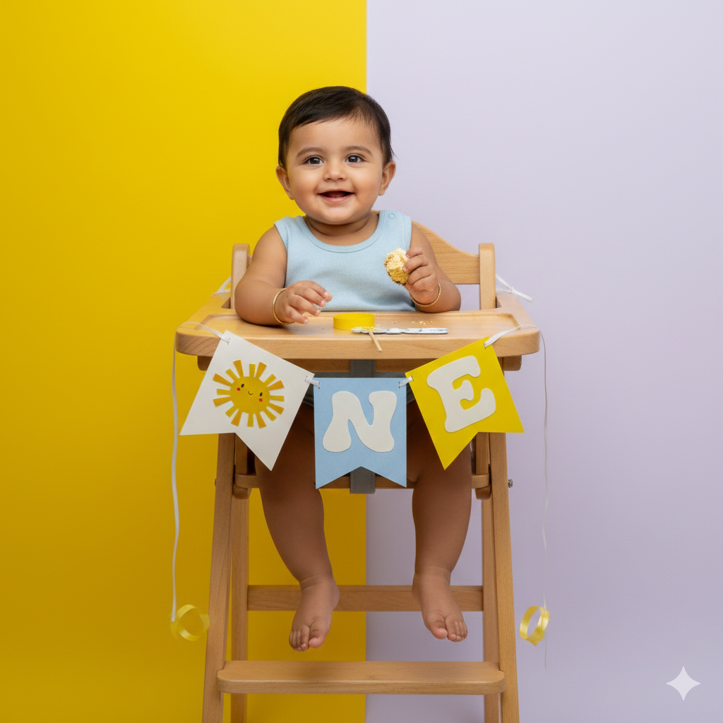 Sunshine High Chair Banner & Cake Topper Set - Handcrafted Party Decoration