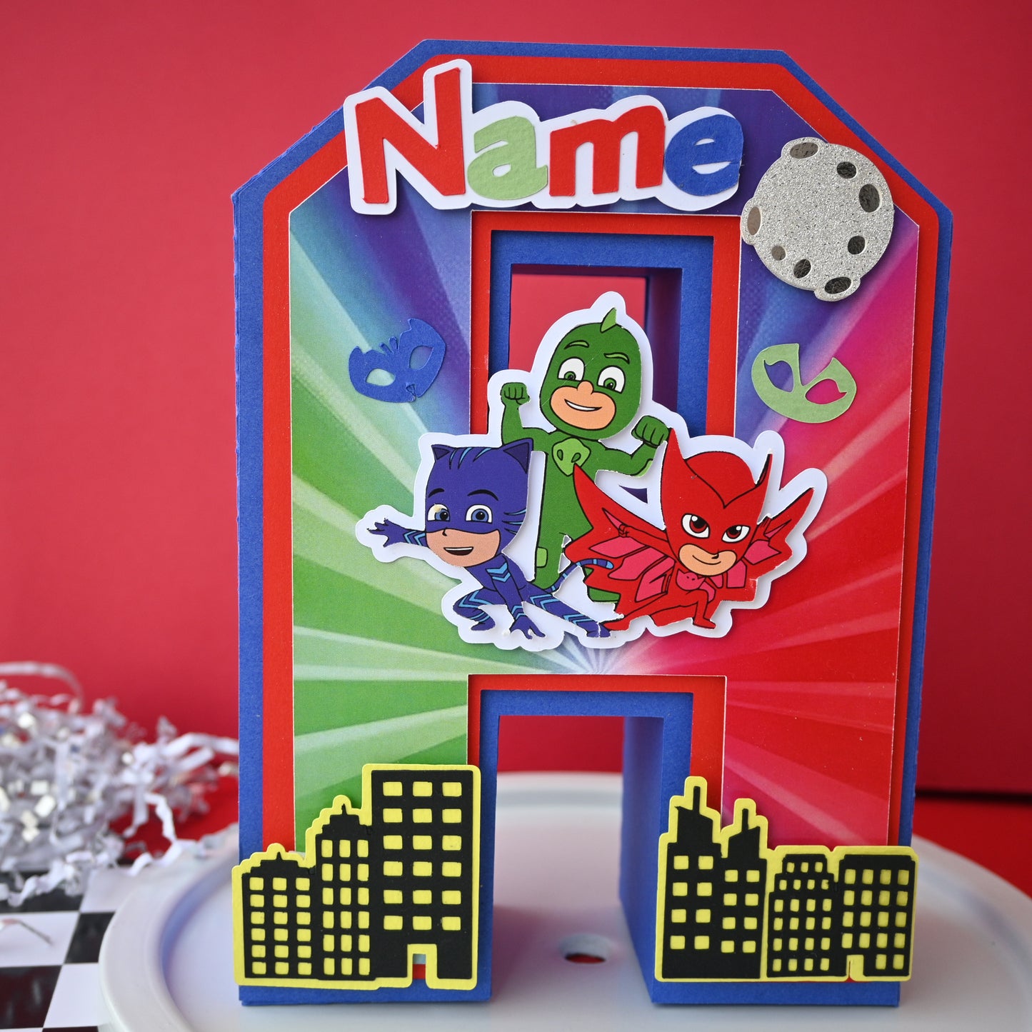 PJ Masks 3D Letter Birthday Decoration - Customizable with Name or Age