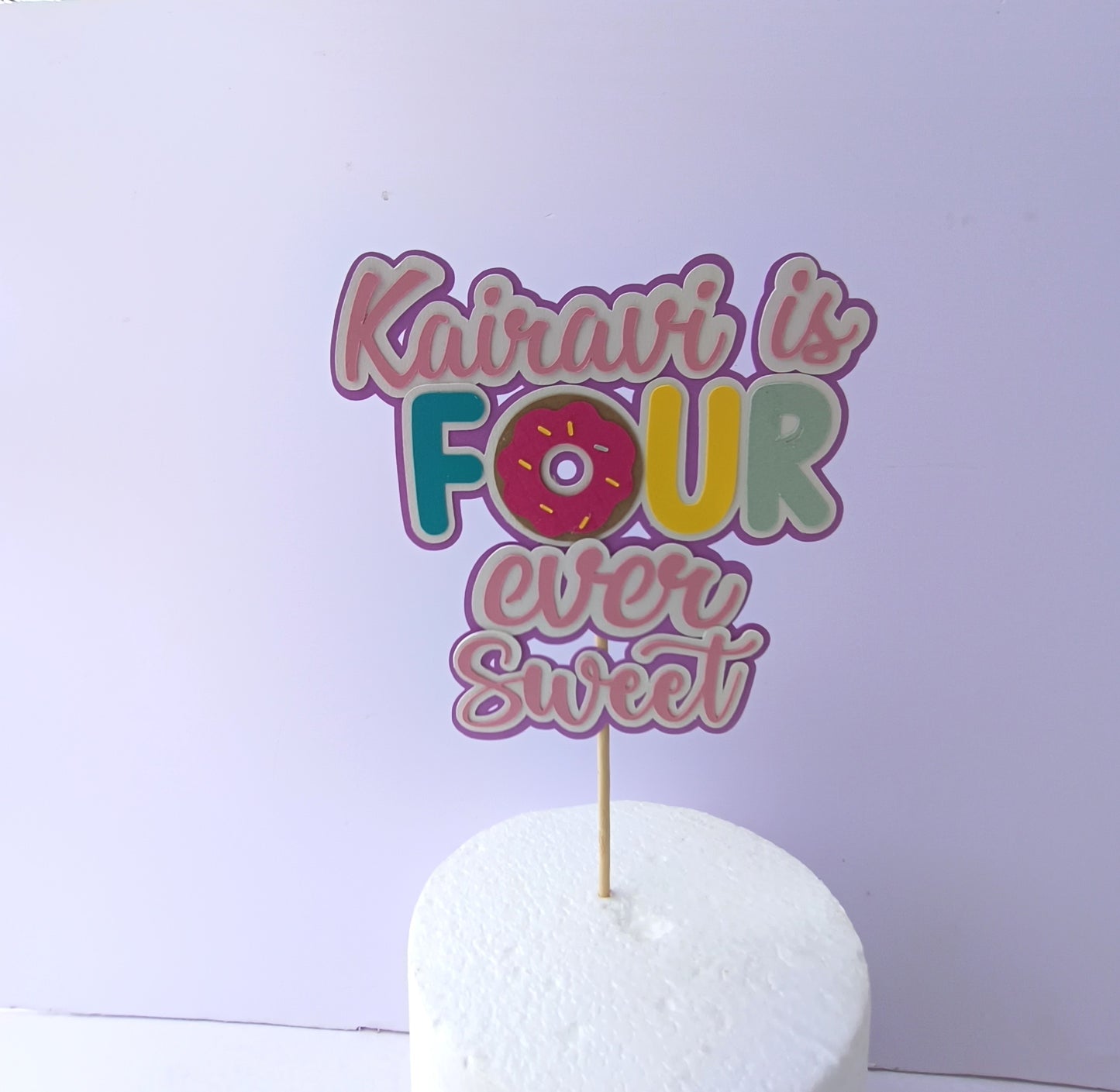 Donut 4th Birthday Cake Topper – Handcrafted Party Decoration