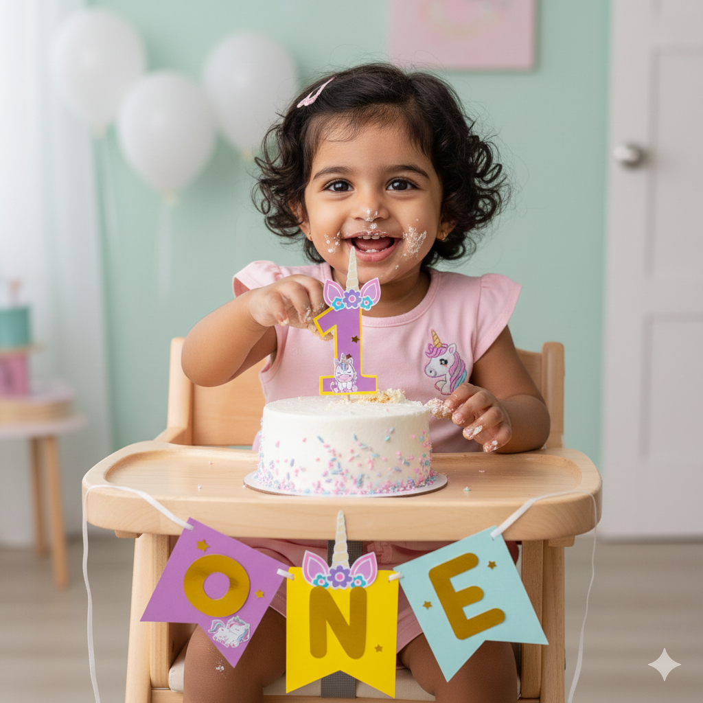Unicorn High Chair Banner & Cake Topper Set - Handcrafted Party Decoration