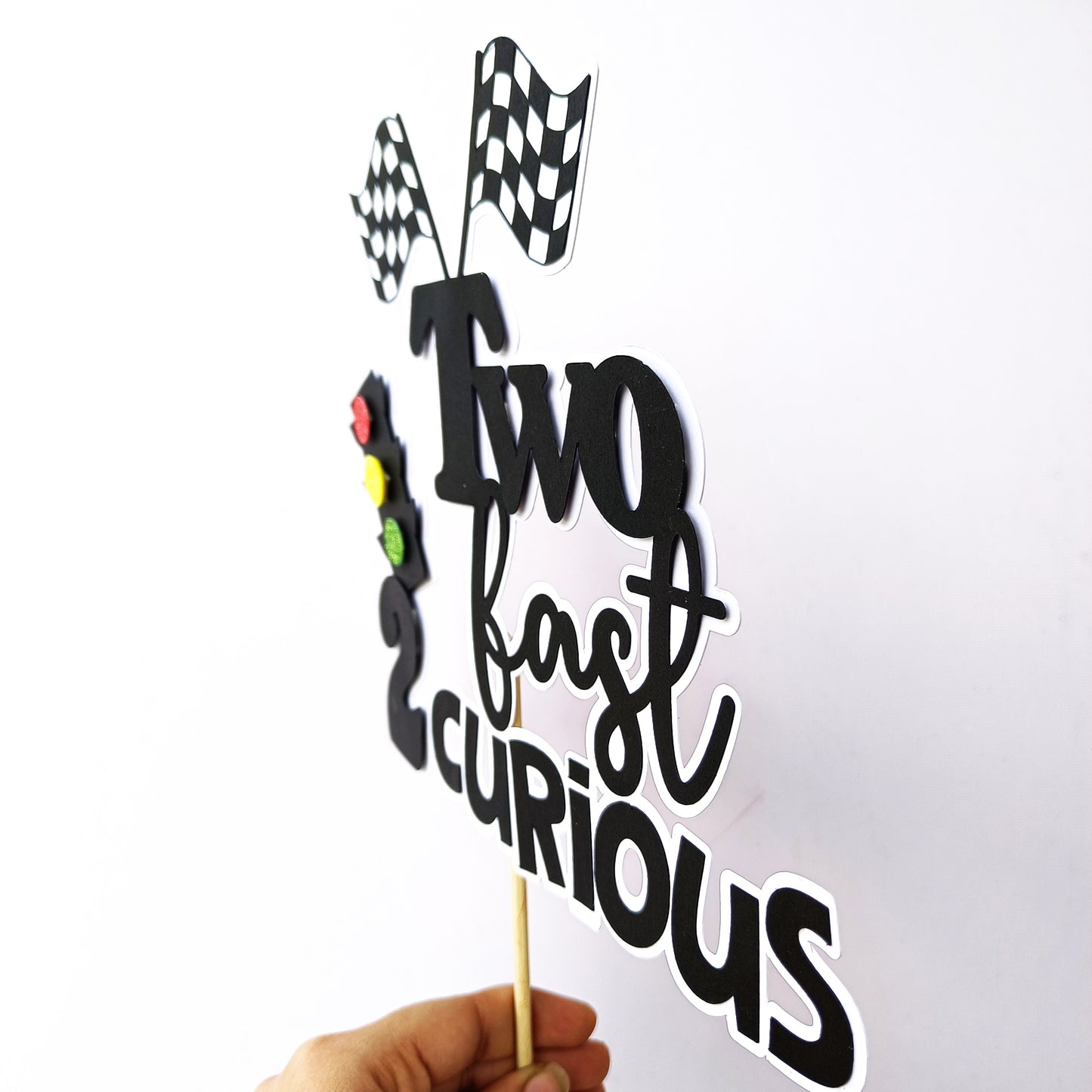 Two Fast 2 Curious Car Cake Topper - Handcrafted Party Decoration