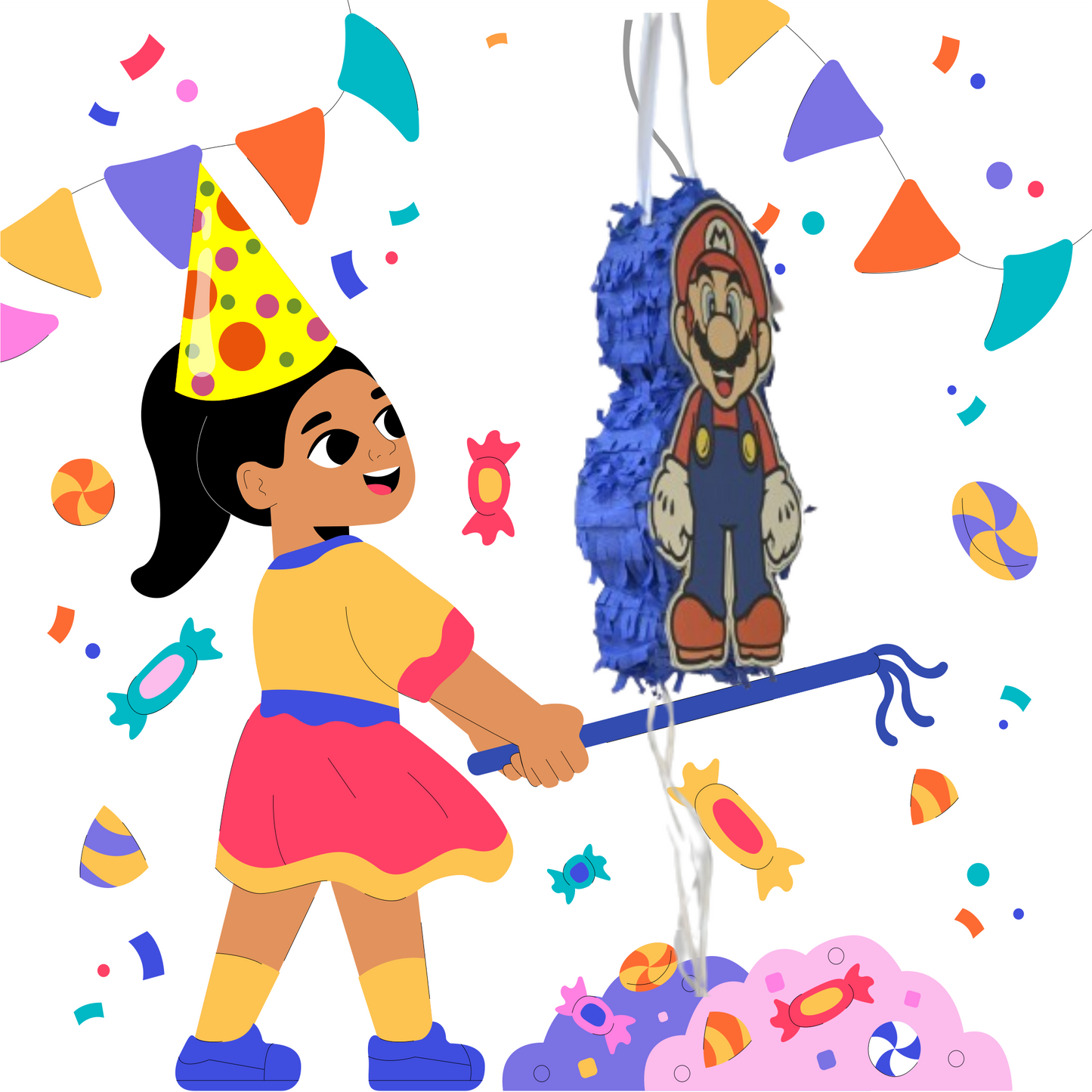 Super Mario Pull-String Piñata - Semi-Handcrafted Party Decoration