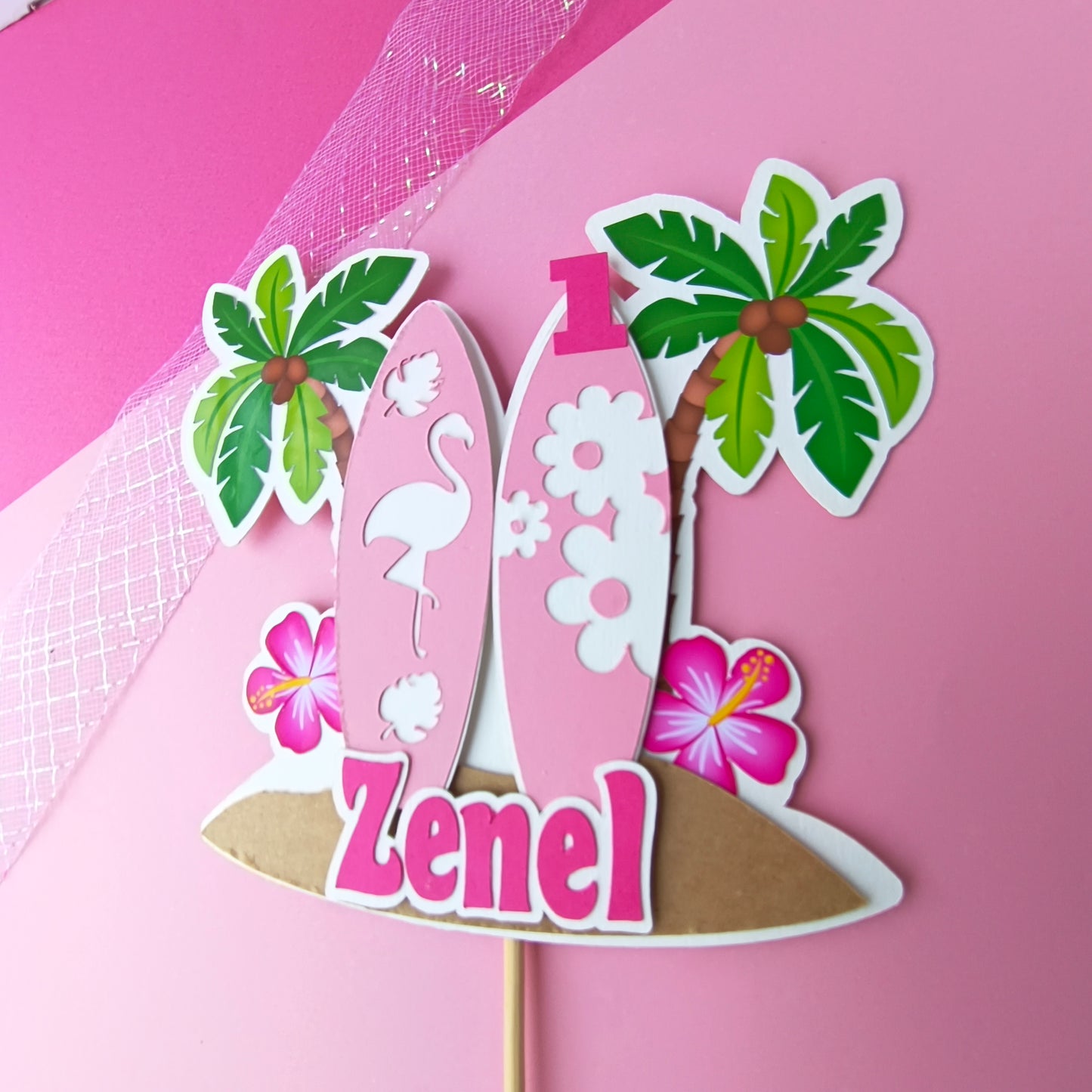 Flamingo Cake Topper – Handcrafted Party Decoration