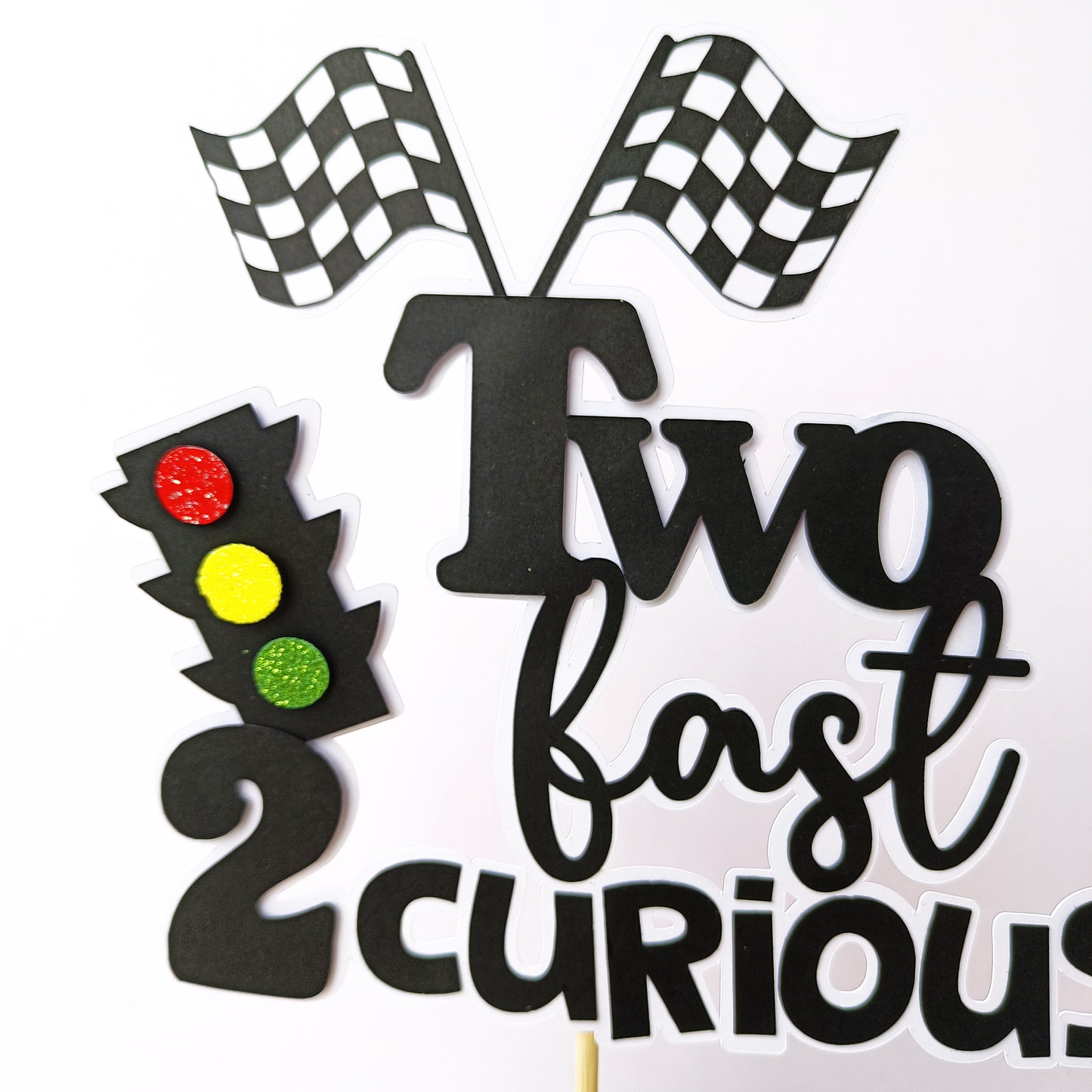 Two Fast 2 Curious Car Cake Topper - Handcrafted Party Decoration