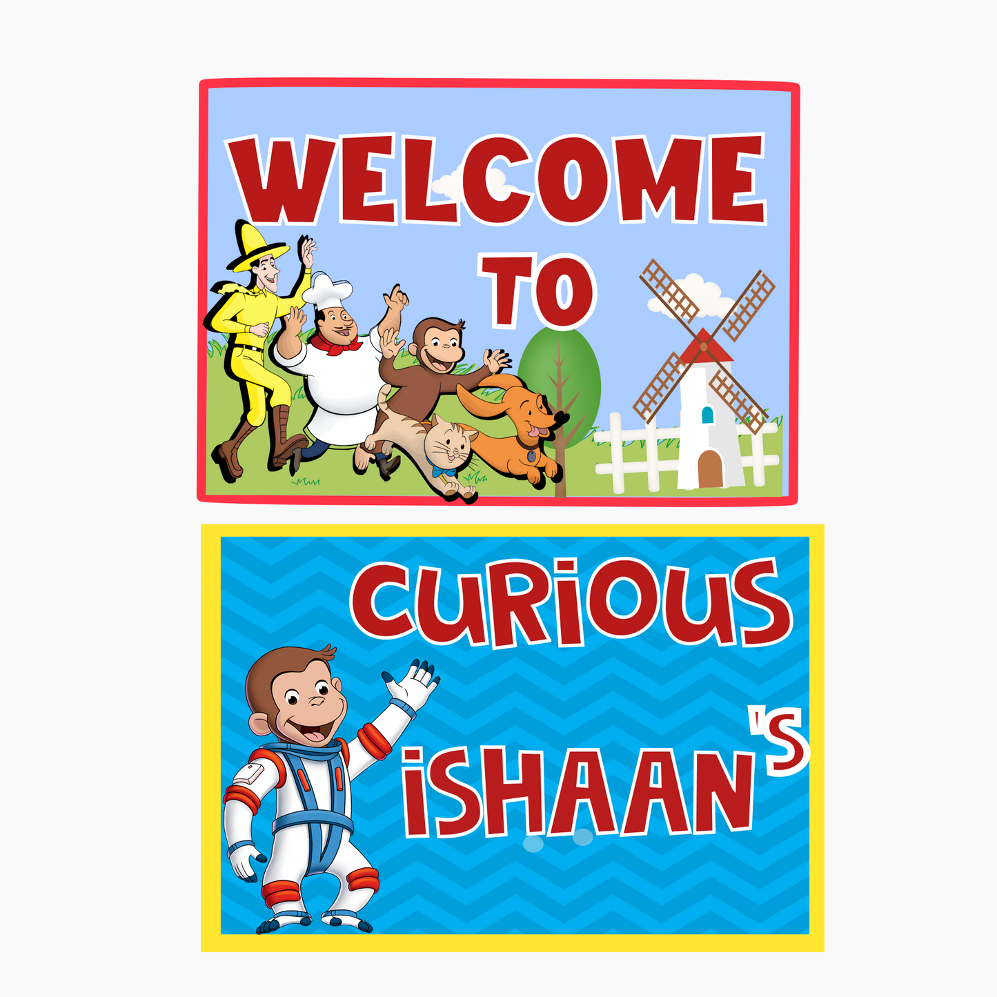 Curious George Welcome Banner - Custom Name & Age - Party Decoration