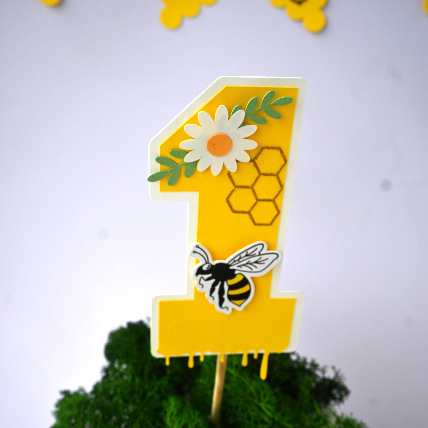 Bee High Chair Banner & Cake Topper Set - Handcrafted Party Decoration