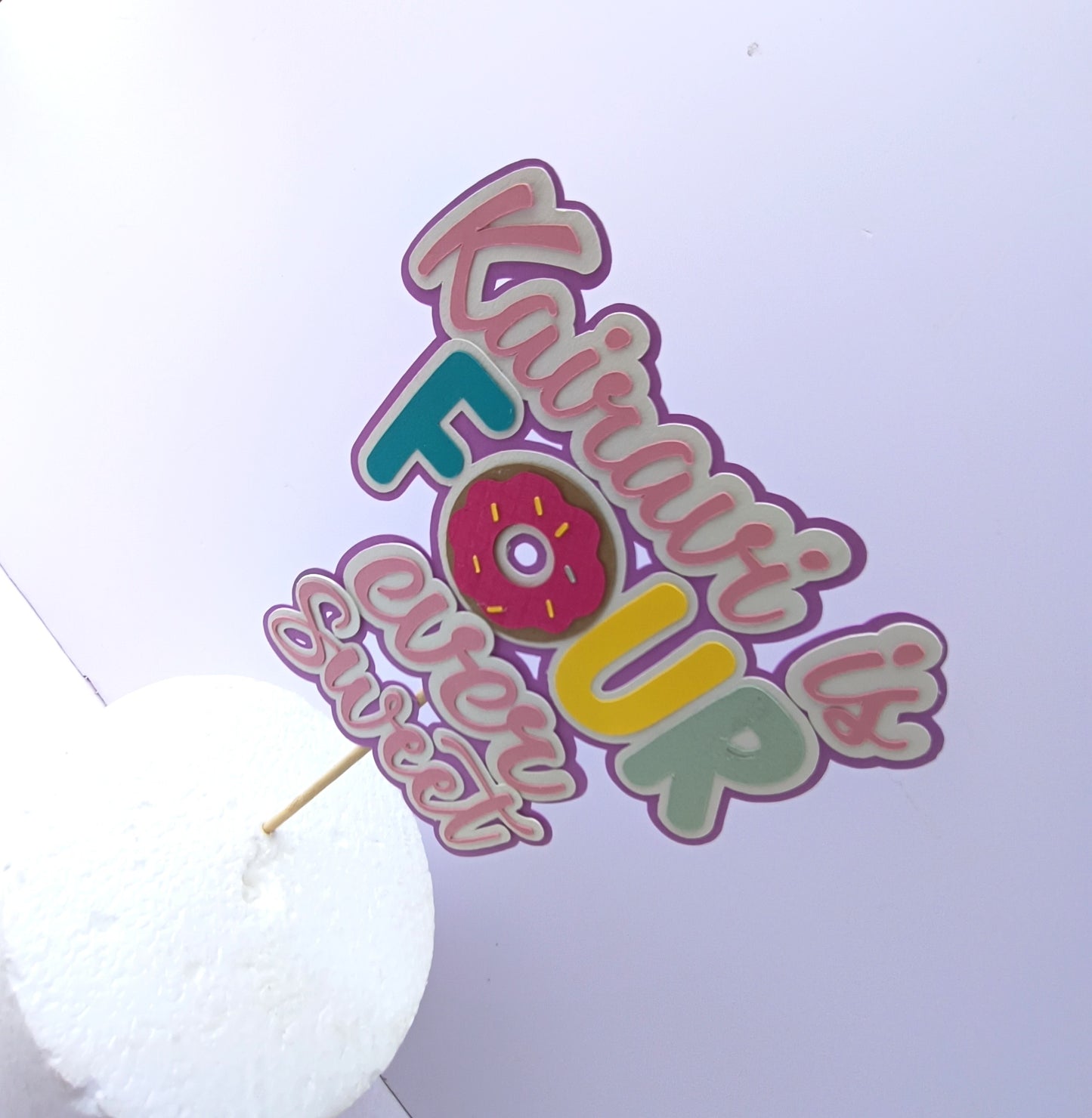 Donut 4th Birthday Cake Topper – Handcrafted Party Decoration