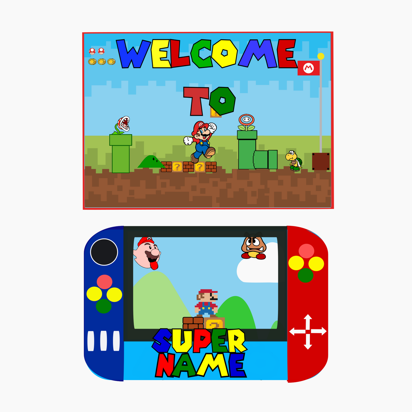 Super Mario Welcome Banner - Custom Name & Age - Party Decoration