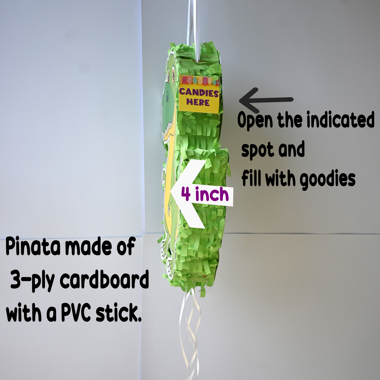 Dinosaur Pull-String Piñata - Semi-Handcrafted Party Decoration