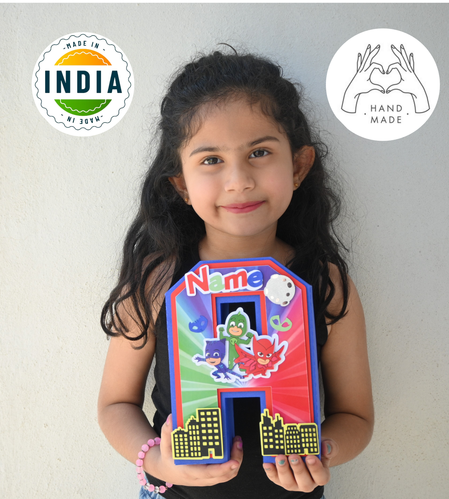 PJ Masks 3D Letter Birthday Decoration - Customizable with Name or Age