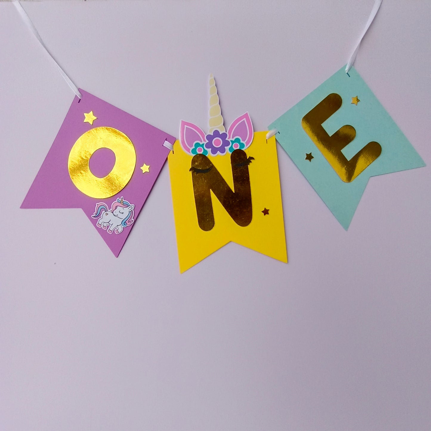 Unicorn High Chair Banner & Cake Topper Set - Handcrafted Party Decoration