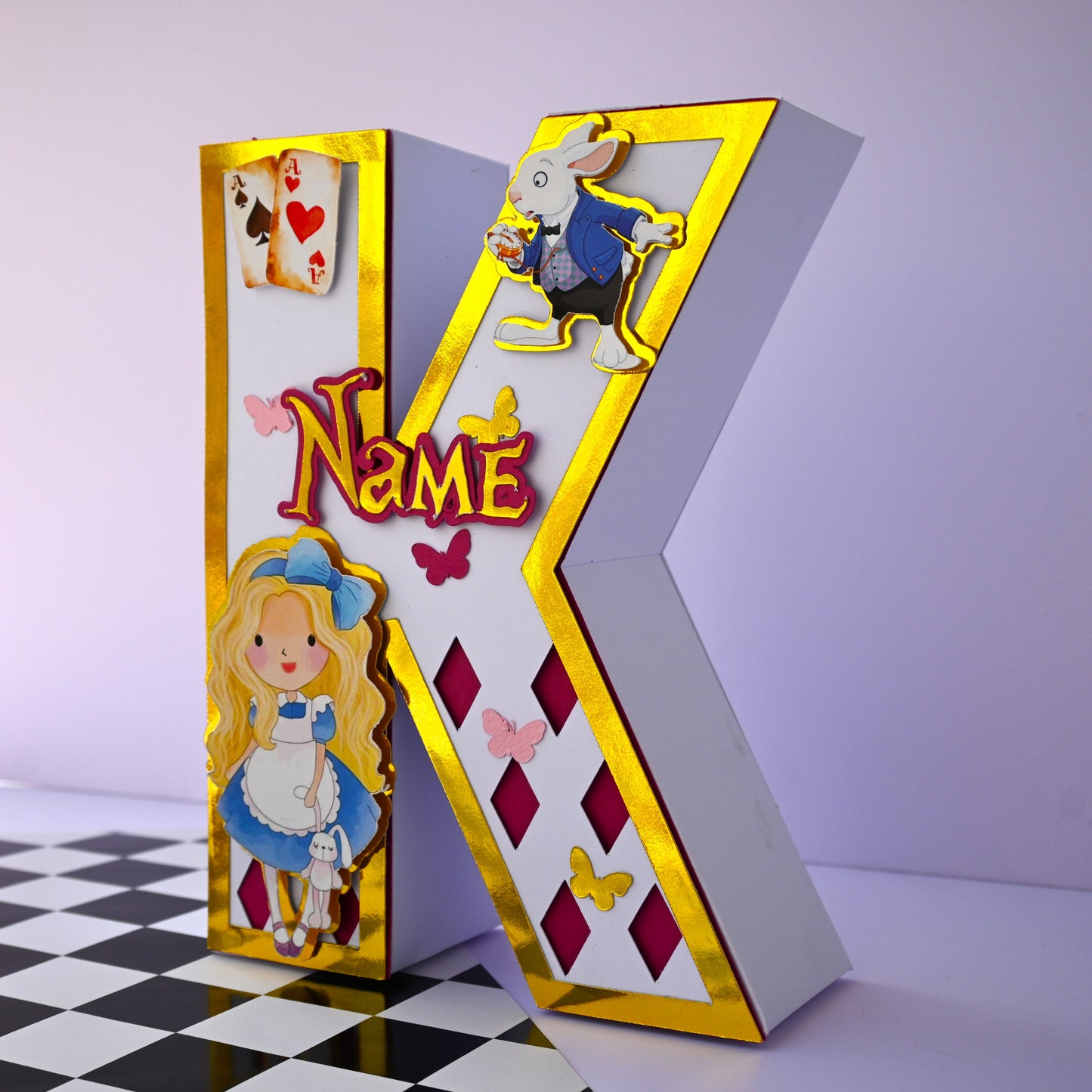 Alice in Wonderland 3D Letter Birthday Decoration - Customizable Name or Age Number