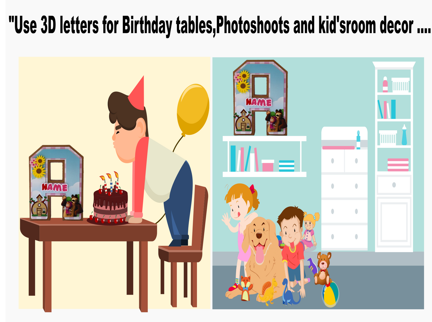 Masha and the Bear 3D Letter Birthday Decoration - Customizable with Name or Age