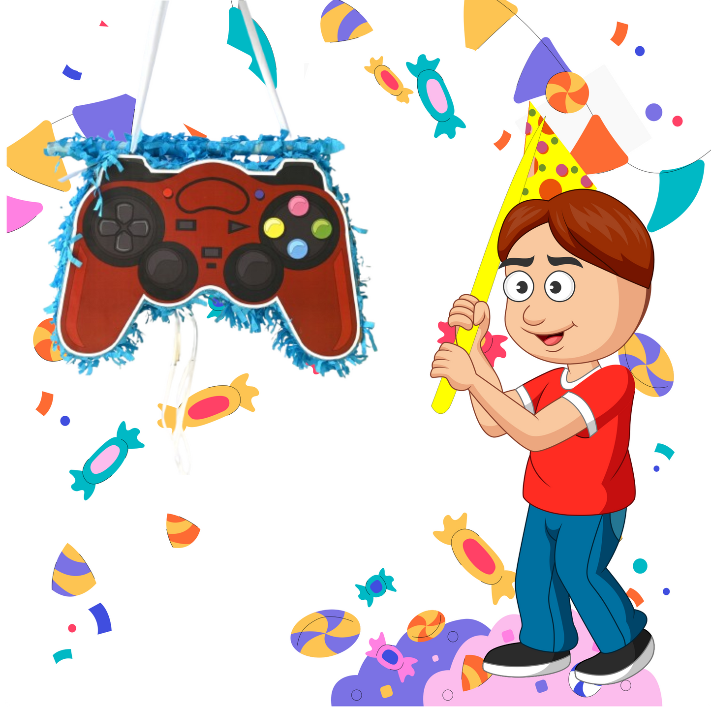 Video Game Pull-String Piñata - Semi-Handcrafted Party Decoration