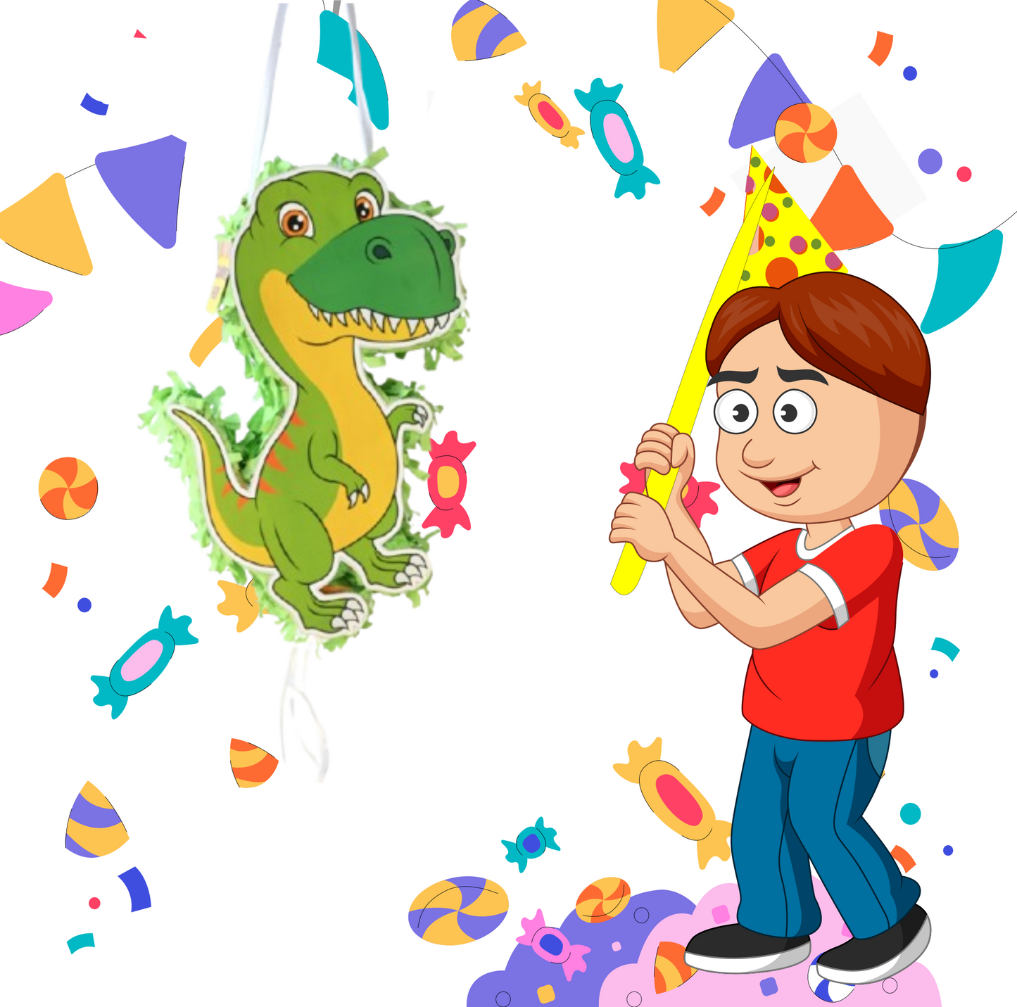 Dinosaur Pull-String Piñata - Semi-Handcrafted Party Decoration