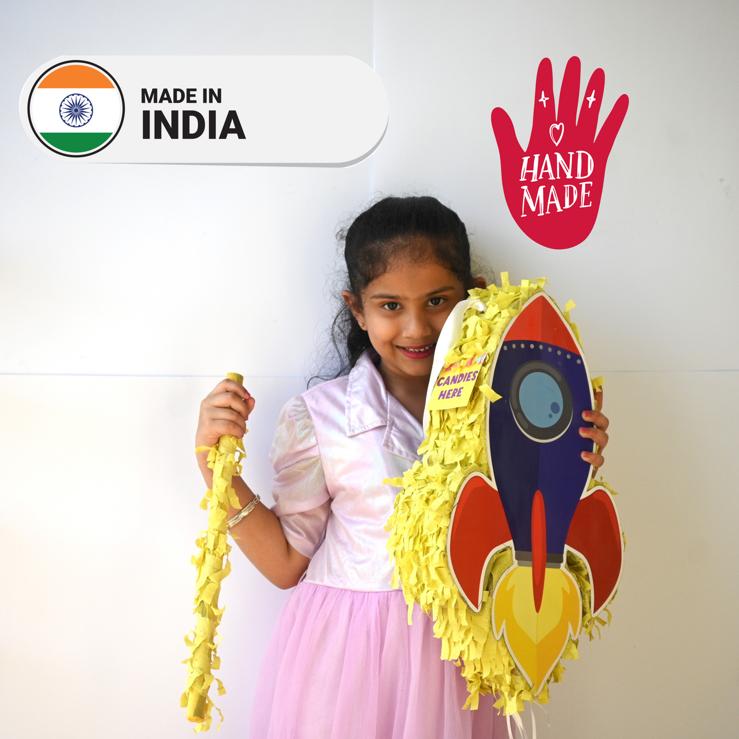 Rocket Pull-String Piñata - Semi-Handcrafted Party Decoration