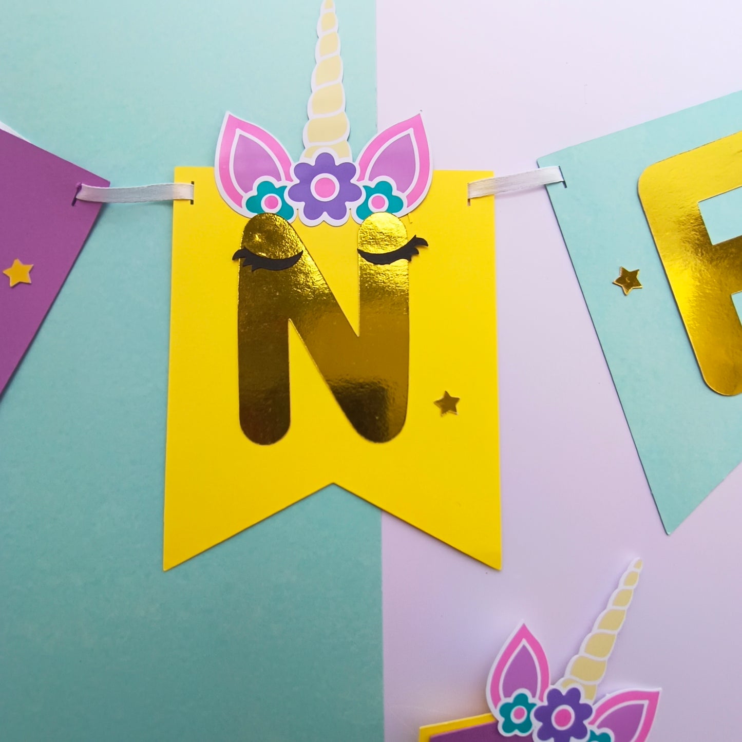 Unicorn High Chair Banner & Cake Topper Set - Handcrafted Party Decoration