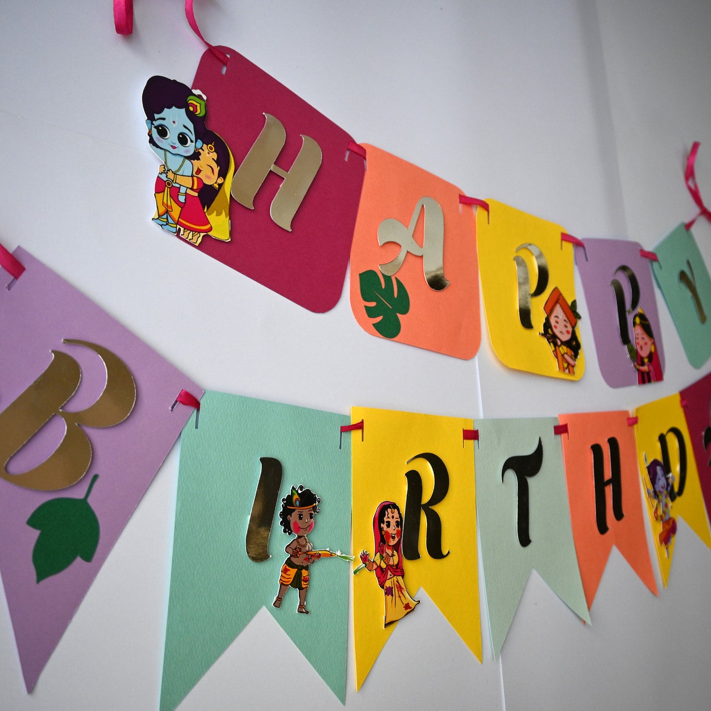 Krishna Theme Banner - Handcrafted Party Decoration (Optional Name & Age Customization)