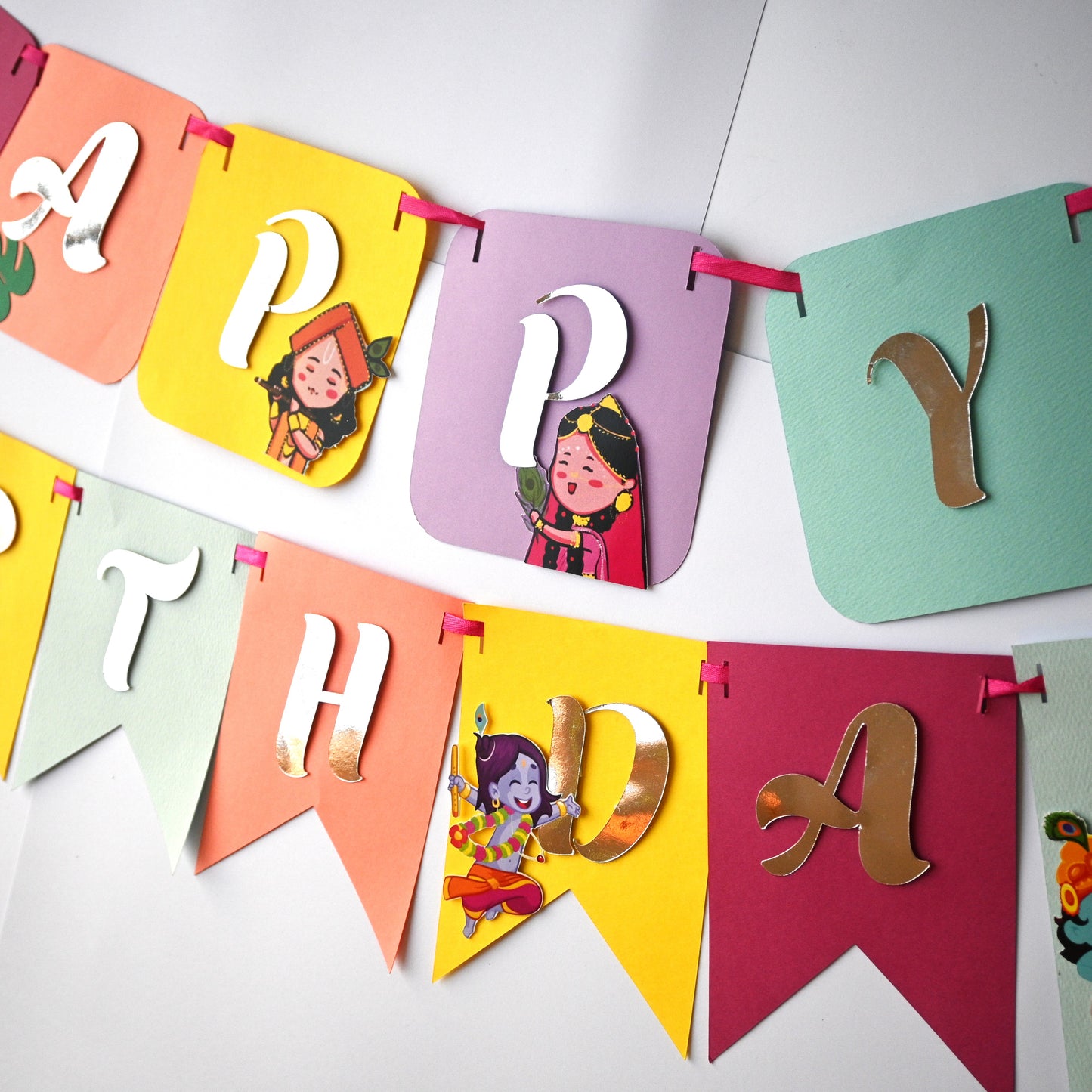 Krishna Theme Banner - Handcrafted Party Decoration (Optional Name & Age Customization)