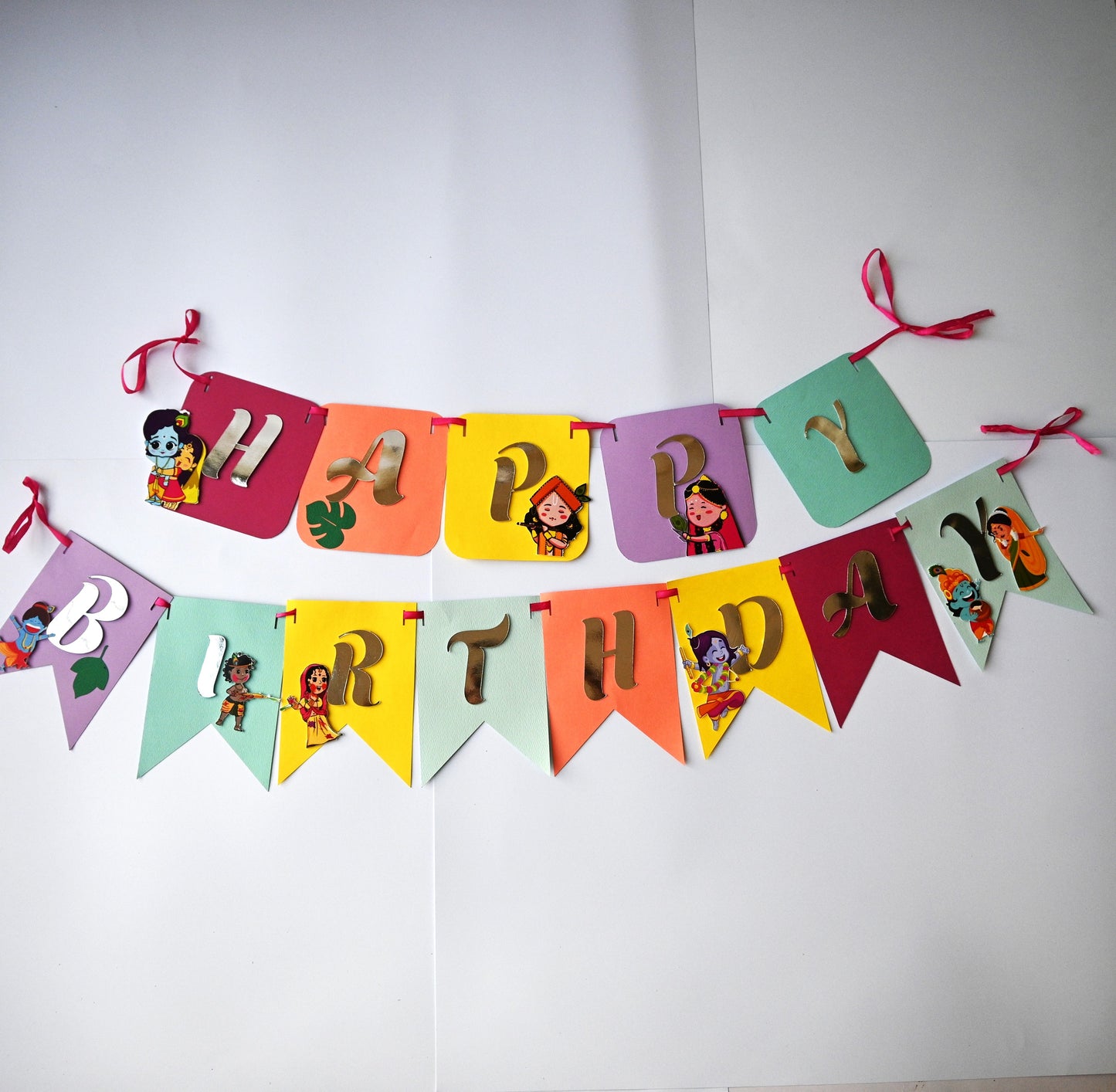 Krishna Theme Banner - Handcrafted Party Decoration (Optional Name & Age Customization)