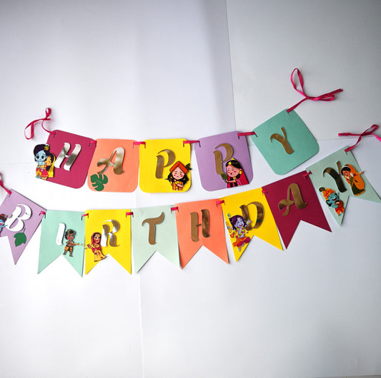"Krishna Theme Banner - Handcrafted Party Decoration (Optional Name & Age Customization)"