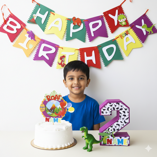 Dinosaur  Party Pack - 3DLetter  Cake Topper,  & Banner