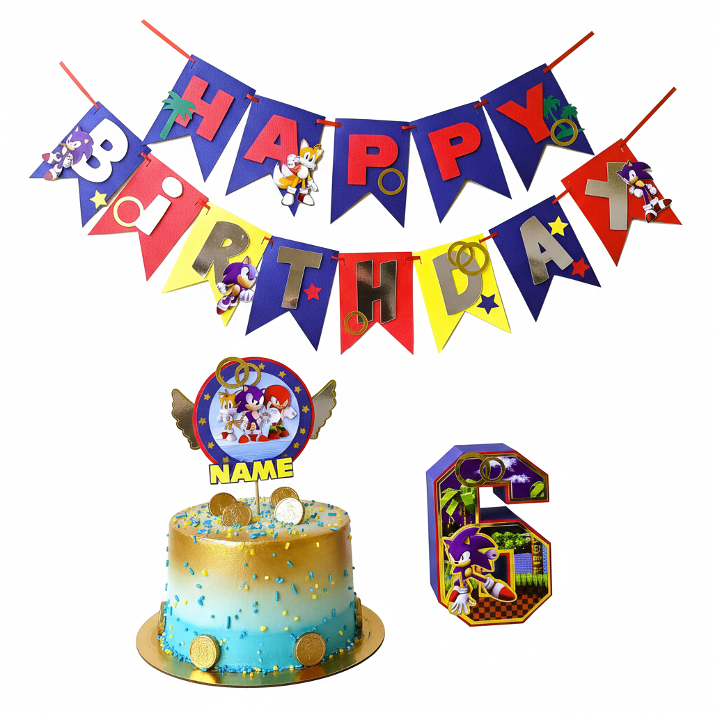 Sonic Party Pack - 3D Letter, Cake Topper & Banner