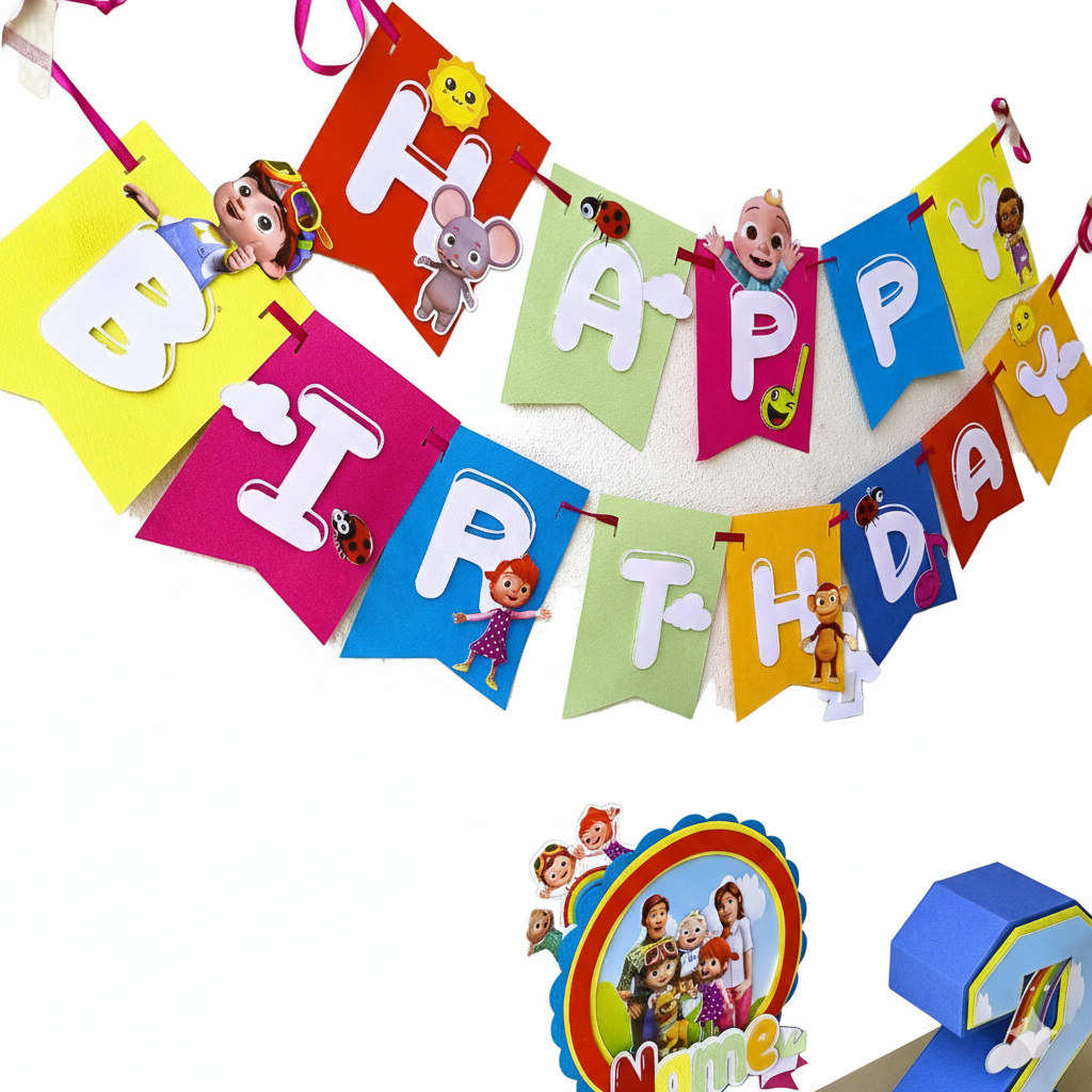 Cocomelon Party Pack - 3DLetter  Cake Topper,  & Banner