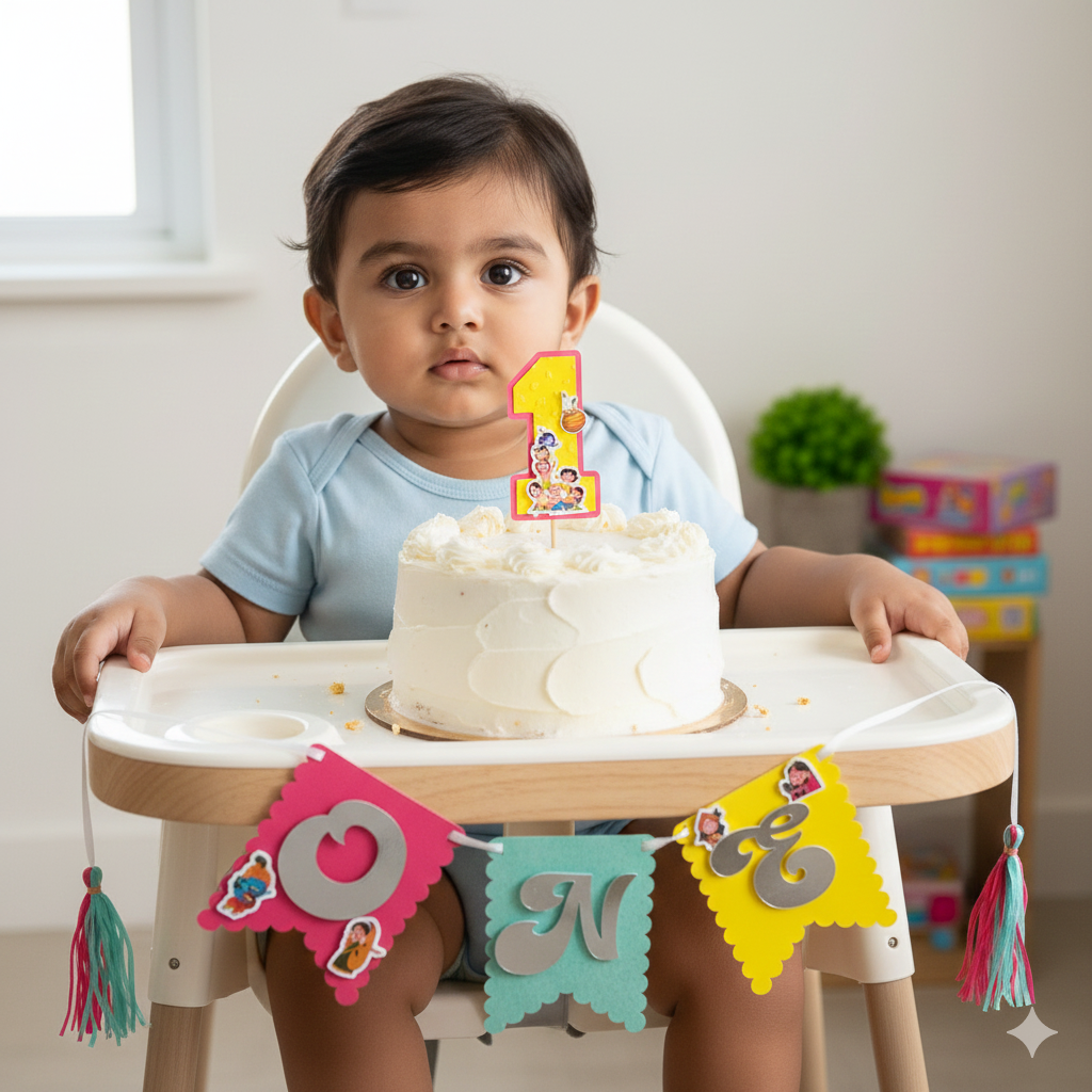 Krishna High Chair Banner & Cake Topper Set - Handcrafted Party Decoration